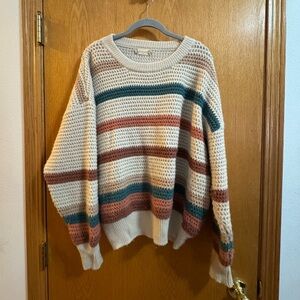 Altar'd State Cream and Multicolor Striped Sweater L/XL